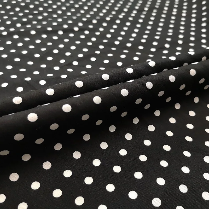 100% Cotton Printed Fabric Black White Polka Dot Soft Sheets Spring Summer Shirt for Dress Material Sewing Per Meter Wholesale