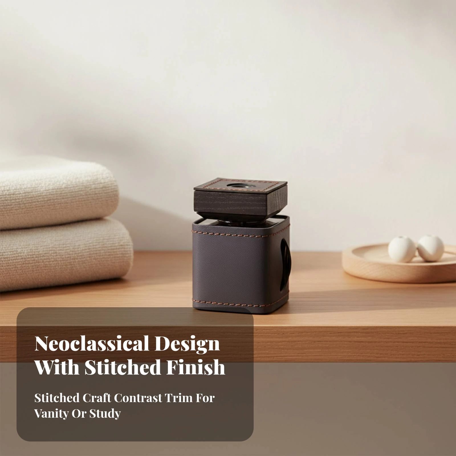 Bottle Holder with Wooden Top Stylish Container with Leather Cover Elegant Classic for Bedroom, Office