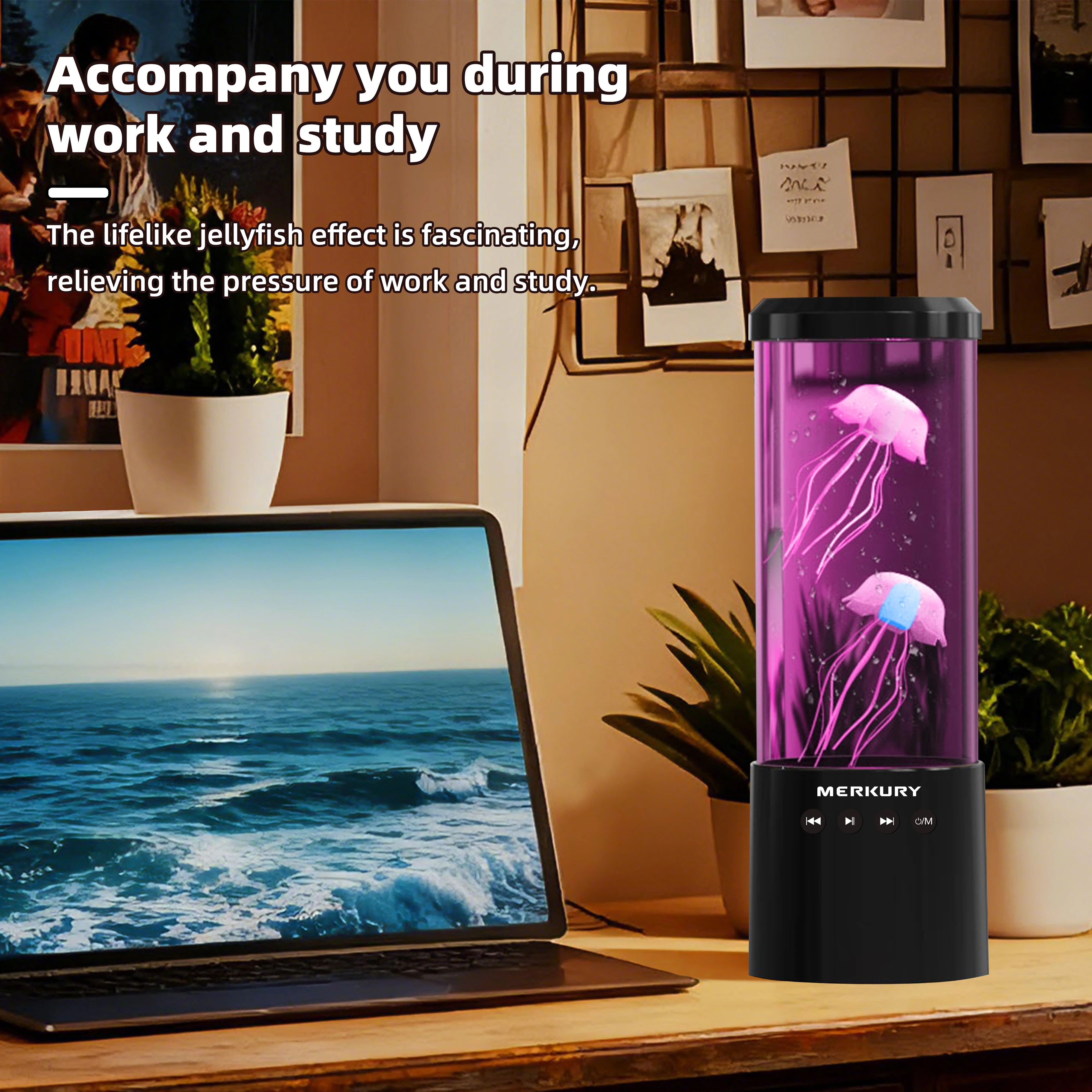 مصباح ليلي LED متغير اللون، حوض سمك أسطواني بسيط، محاكاة فقاعة، ديكور منزلي مع صوت وبلوتوث