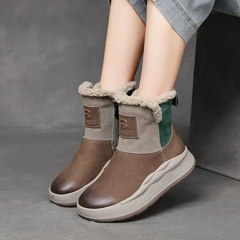 GKTINOO 2024 Winter New Genuine Leather Thick Sole Wool Warm Short Boots Women Platform Side Zipper Snow Boots