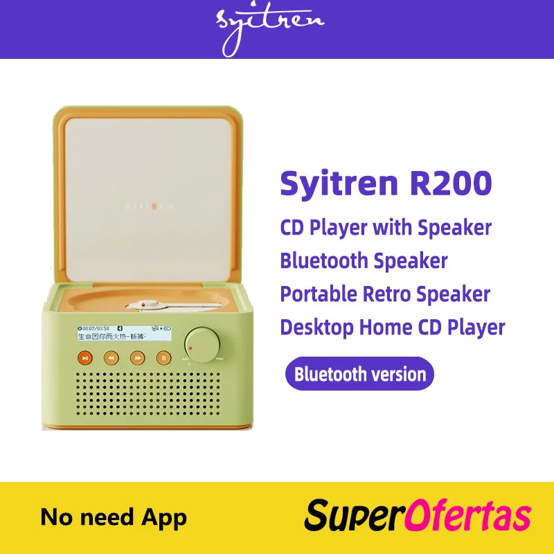 Syitren R200 CD Player 2-way Bluetooth Speaker Portable Retro Small Desktop Home Stereo Independent Cavity Stereo Birthday Gift