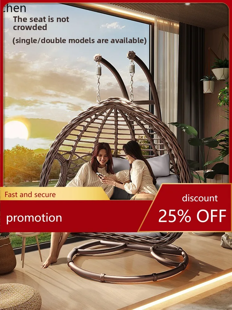 HT في الهواء الطلق أرجوحة معلقة كرسي فناء مزدوج كرسي معلق شرفة أرجوحة الروطان هزاز #1