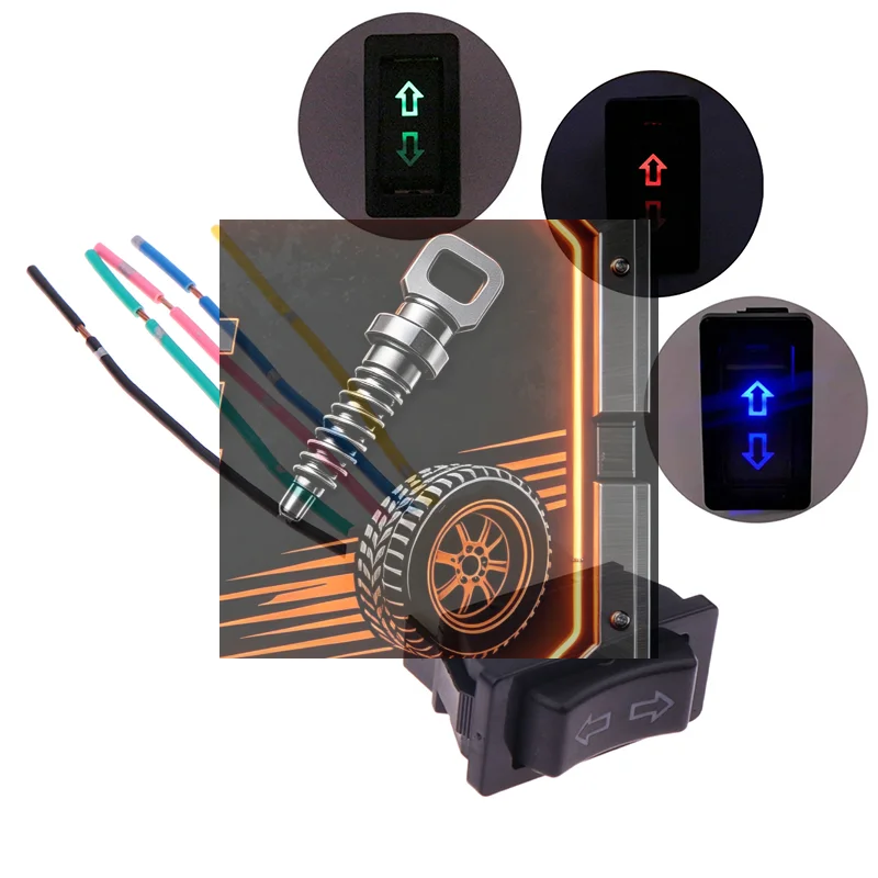 Universal Auto Car Power Window Switch Lifting Switch 5 Pin DC 12V 20A Blue/Red/Green Light Color And Harness