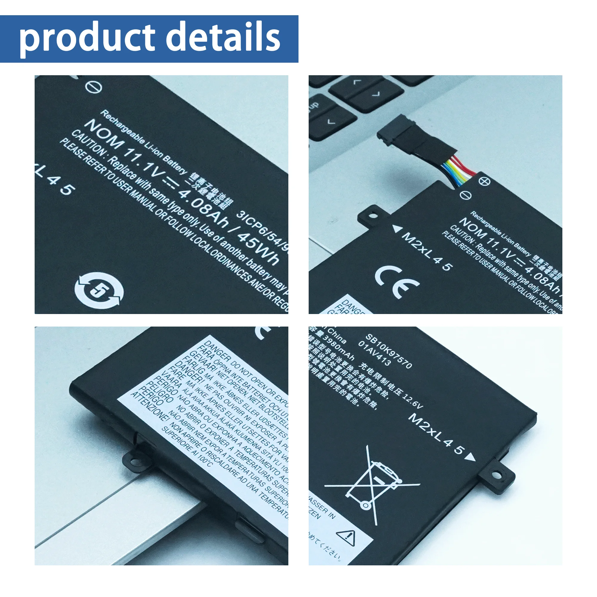 E470 Laptop Battery 01AV411 01AV412 01AV413 For Lenovo Thinkpad E470 E470C Series E475SB10K97568 SB10K97569 11.1V 45Wh 4050mAH
