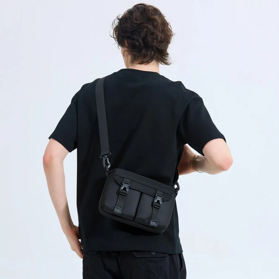 

【New style】Ballistic nylon men's body bag black casual shoulder bag men's Japanese mailman bag horizontal square function bag