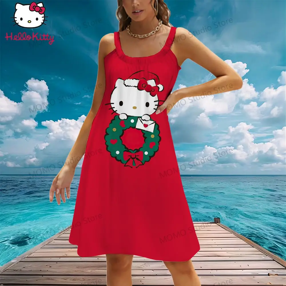 Sling Damesstrandjurk Hello Kitty Mooie Streetwear Zomervrije Tijd S-3XL Goedkope Kleding Avondjurken Mode Kawaii 2024