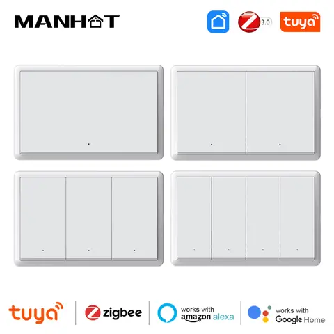 Tuya Zigbee 벽 조명 스위치 1 2 3 4 Gang Neutral/No Neutral 커패시터 없음 푸시 버튼 인터럽터 Alexa Google 홈 작동