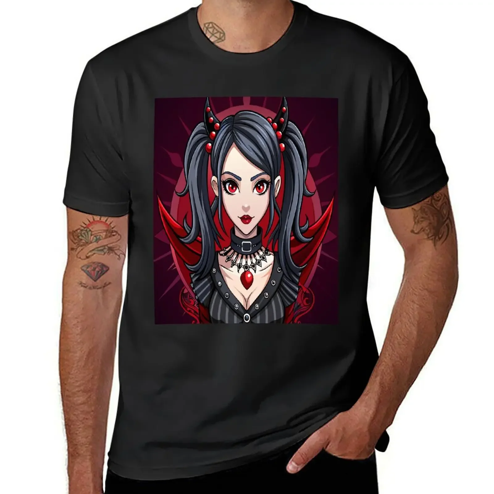 

Crimson Shadows,Gothic Anime Girl T-Shirt sweat hippie clothes graphic shirts Men's t shirts