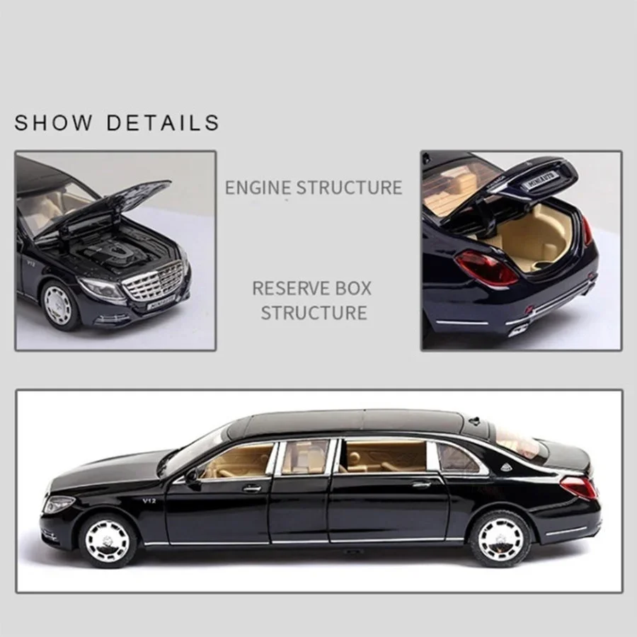 1:32 Mercedes Benz Maybach S650 Uitgebreide Versie Diecast Metalen Legering Model Auto Geluidslicht Collectie Kinderen Speelgoed Geschenken