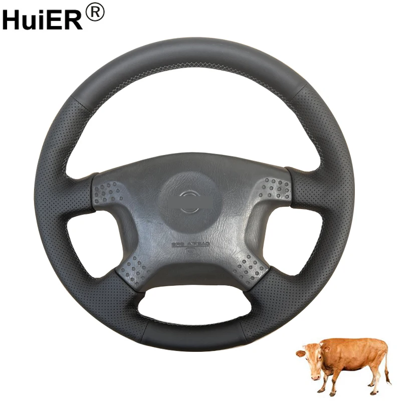 For Nissan Patrol Y61 1997-2004 Cow Leather Hand Sewing Car Steering Wheel Cover Interior Non-slip Auto Interior Accessories