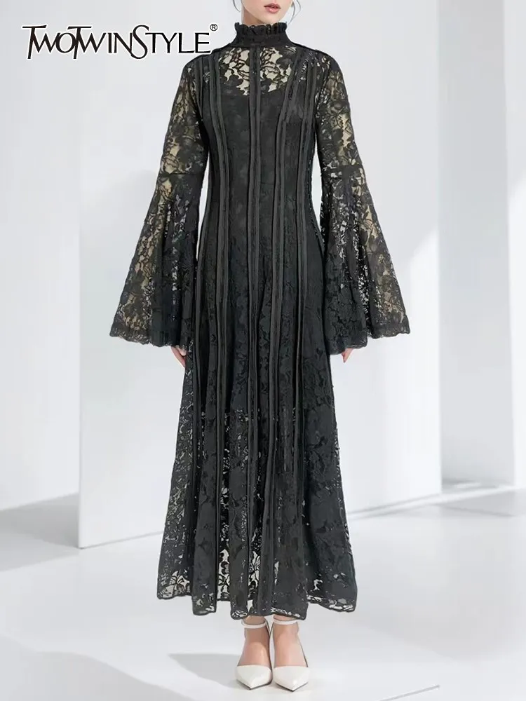 lace embroidered sling irregular dress Women's A-Line Patchwork Lace Dress Black Pink White
