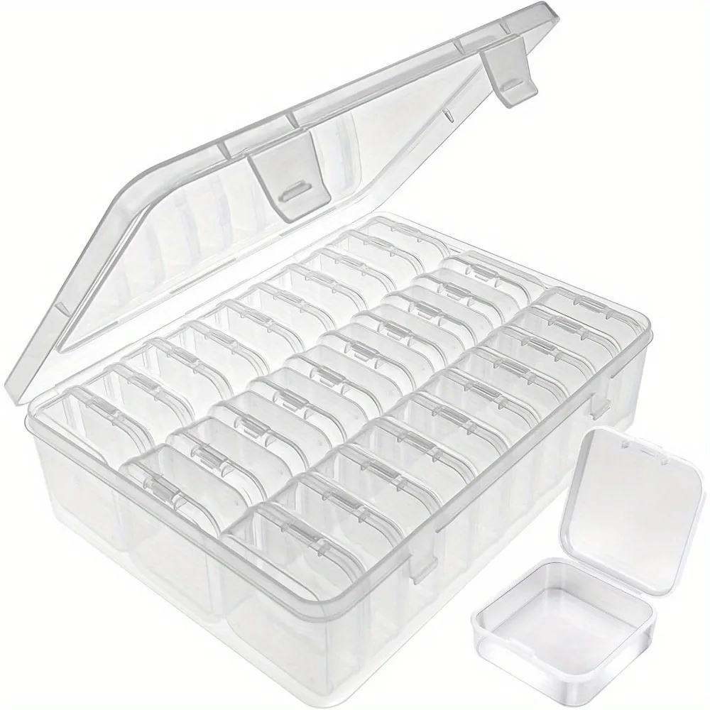 Kraal Organizer Box 30 stuks kleine doorzichtige plastic kralenopslagcontainers met scharnierend deksel voor het opbergen van kleine voorwerpen, ambachten, sieraden