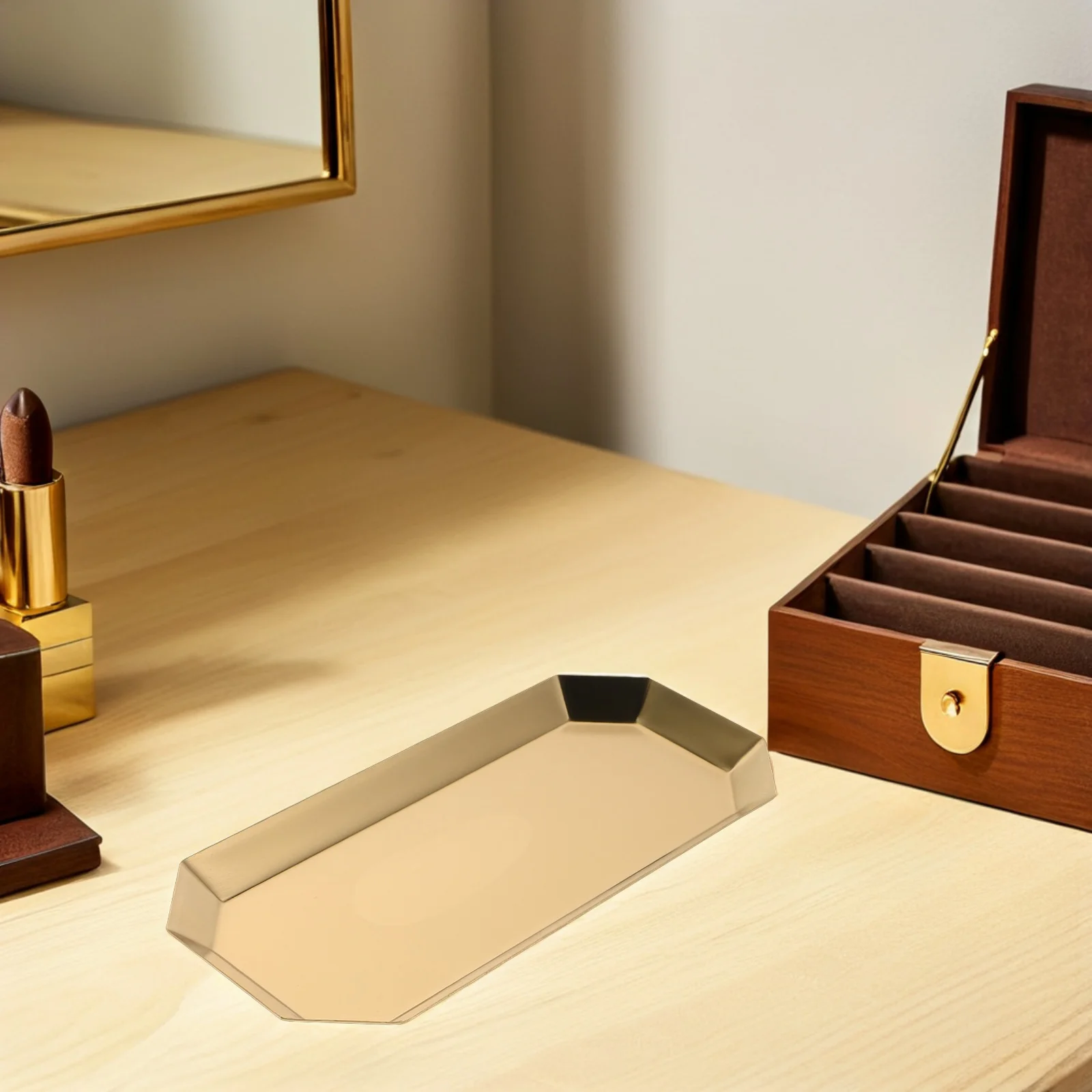 

Утолщенный лоток для ювелирных изделий из нержавеющей стали, восьмиугольный органайзер для туалетного столика для колец, ожерелий, браслетов, ключей, прилавка для ванной комнаты