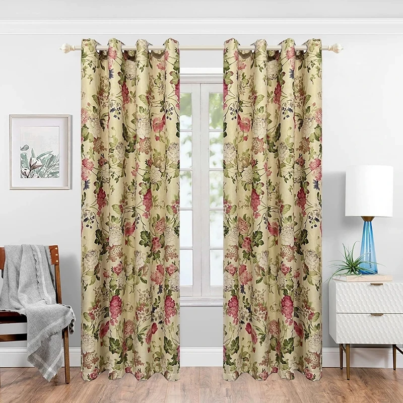 American Retro Peony Flowers Sheer Tulle Bedroom Blackout Printing Curtains For Living Room Kitchen Door Windiw Drapes Curtain