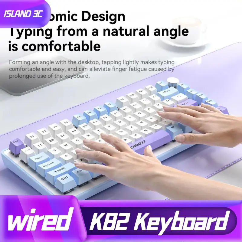 PYLV X Forev K82 Wired Mechanical Keyboard Portable RGB Knob Game E-sports for Windows and IOS Computer Laptop 86 Keys