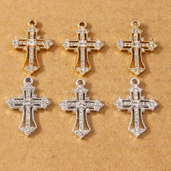 10pcs Luxury Crystal Rhinestones Religious Cross Charms Pendants for Jewelry Making Necklace Earrings DIY Accessories Supplies