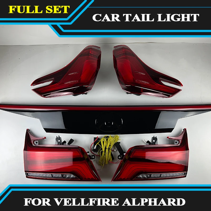 

Full led through taillight for toyota alphard additional tail light brake light driving lamp with turn signal through lamp