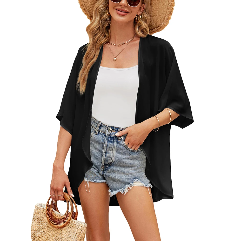 Badpak Vrouw 2023 Boho Bedrukt Kimono Strand Cover Up Modieuze Zomer Chiffon Vest Met Korte Mouwen Sjaal Capes