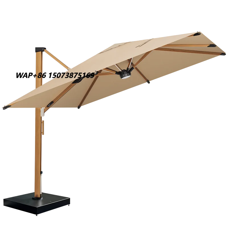 4x3M Cantilever Patio Umbrella with LED Lights All-Aluminum Waterproof Colorfast Canopy 360 Rotation for Garden Deck Pool Park