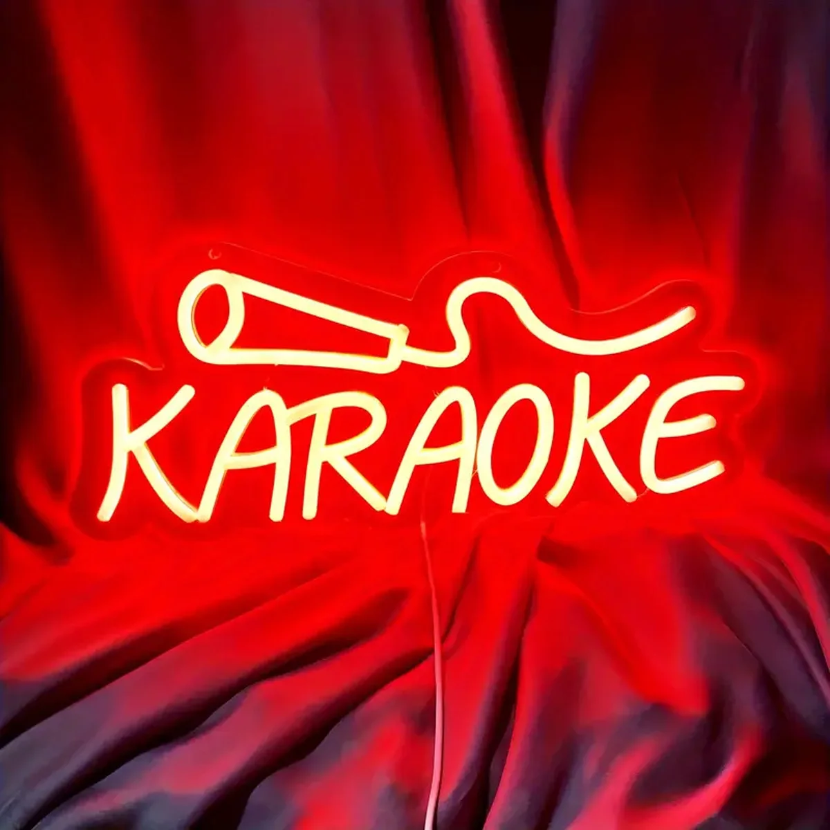 LED Neon Sign Shaped Like a Karaoke Microphone, Ideal for Home Decoration, Display Stands, Taxi Vehicles, And As a Distinctive