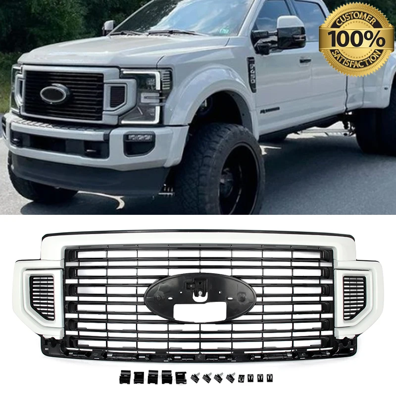 Front Upper Grills Assembly For 2020 2021 2022 Ford F-250 F-350 F-450 F-550 Super Duty Front Bumper Grille Oxford White Z1/YZ