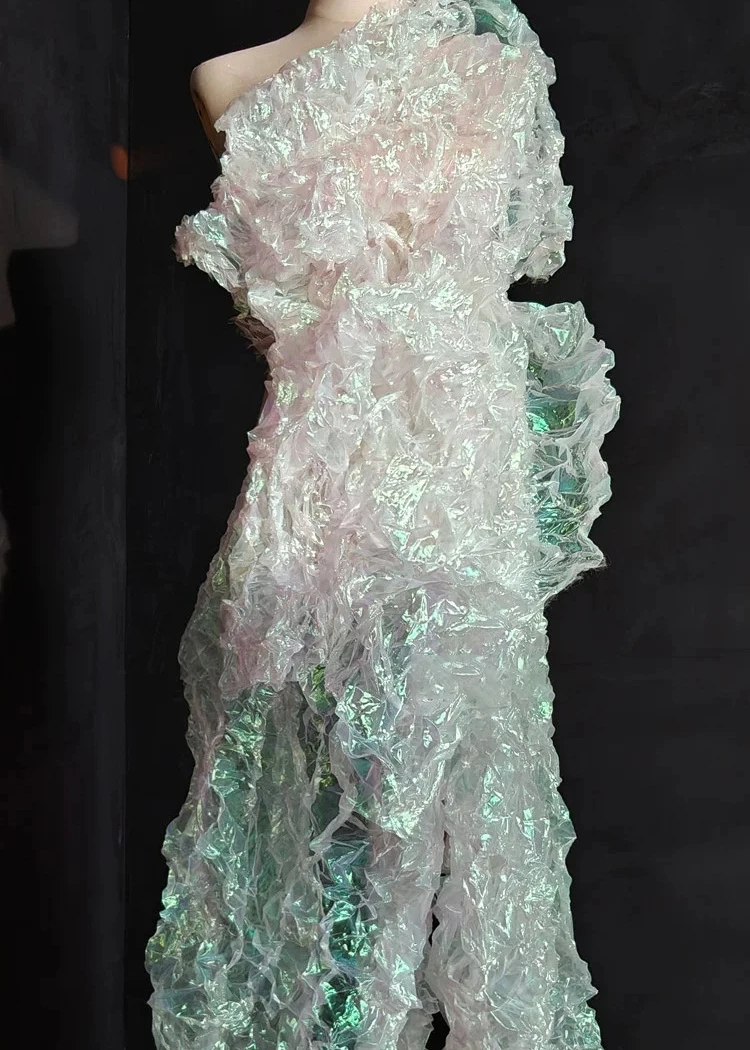 1yard Creative DIY dress costume Designer fabric,Laser crystal yarn three-dimensional wrinkled texture matirial fabric for dress