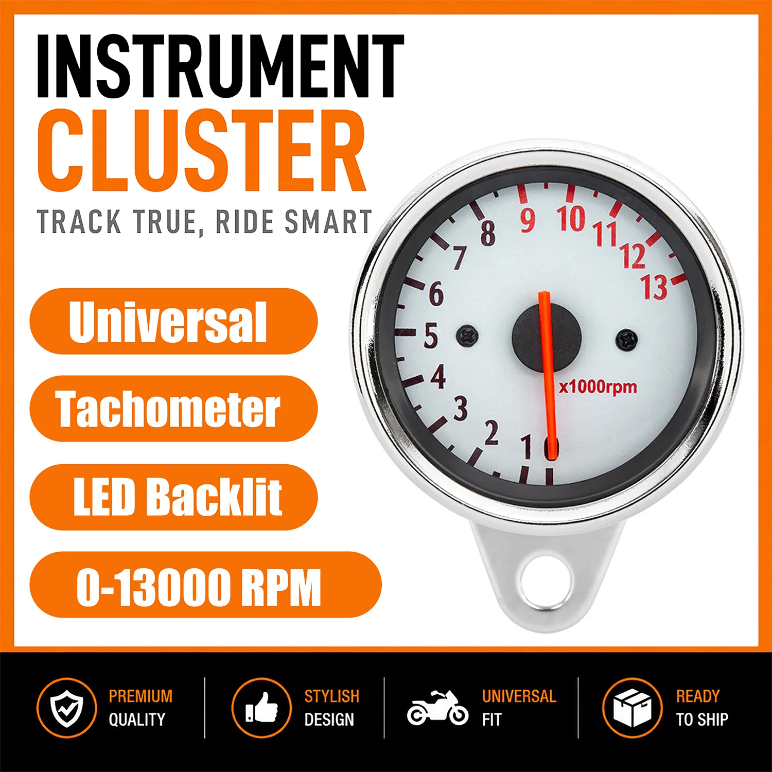 RPM Tachometer Gauge DC12V Digital Universal Fit Motorcycle LED 0-13000 Rev Counter Metal Moto Tach Gauge Retro Modified Parts