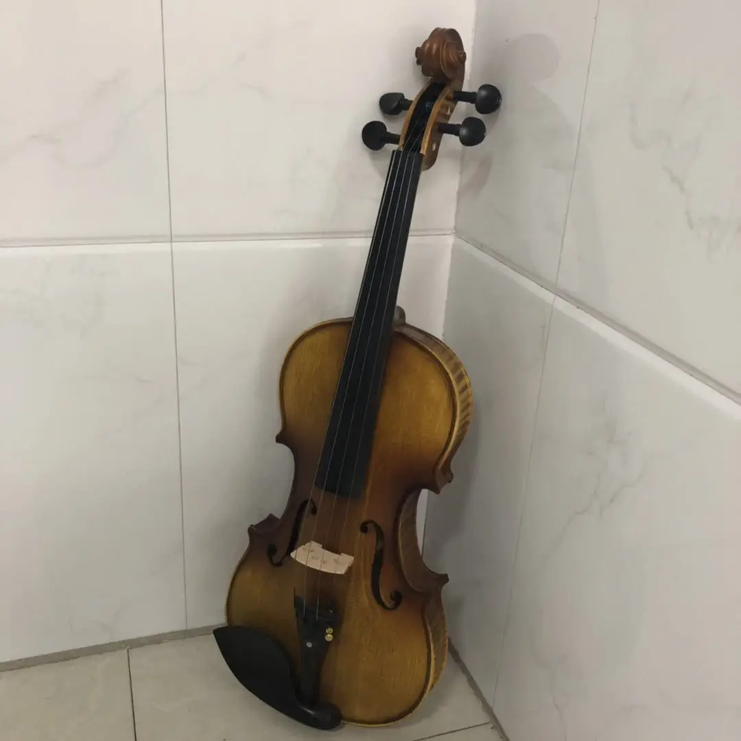 Matte Finish Solid Wood Flame Violin 4/4 3/4 1/4 1/8 for Sale Examination and Performance Violin Set