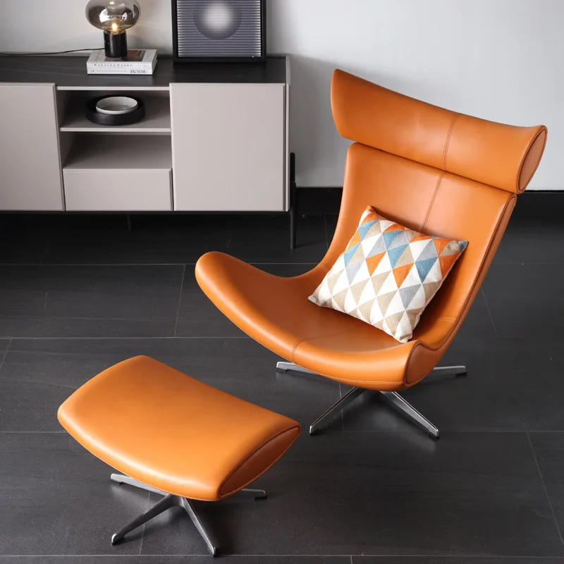 Luxury Imola Sofa Chair with Stool Italian Minimalist Living Room Leisure Sofa Chair Super Fiber Leather Simple Modern Sofa