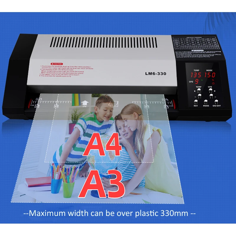 6 Rubber Roller A3/A4 Paper Laminator Paper Laminating Machine LM6-330 Photo Cold Hot Laminating Machine 220v 1000W 1800mm/min