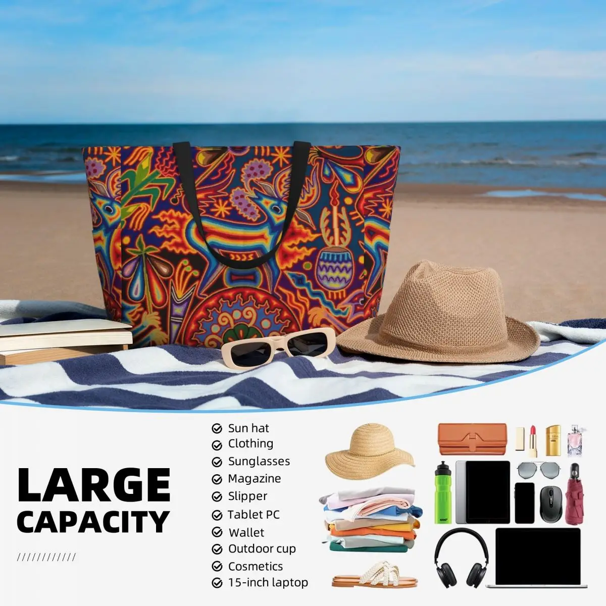 Borsa da viaggio da spiaggia Huichol, borsa Tote regalo di compleanno sportivo di grande capacità alla moda modello Multi-stile