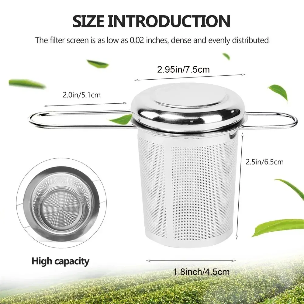A Set Stainless Steel Mesh Tea Infuser with Lid Reusable Cup Strainer Loose Leaf Spice Filter for Teapots Mugs Cup