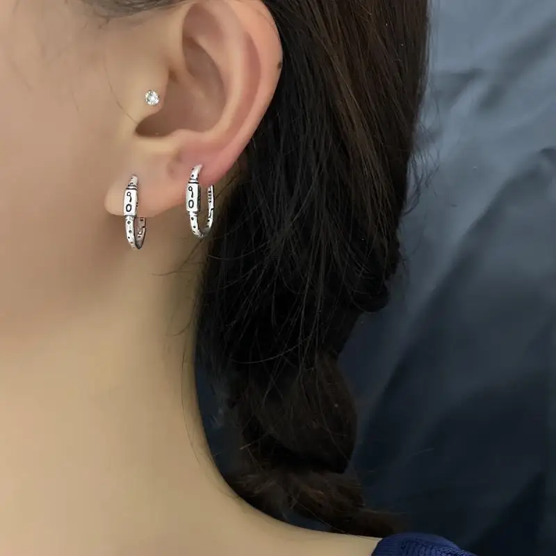 Retro Graffiti Ear Buckle Hoop Earrings for Women Girls Vintage Punk Style Casual Occasions