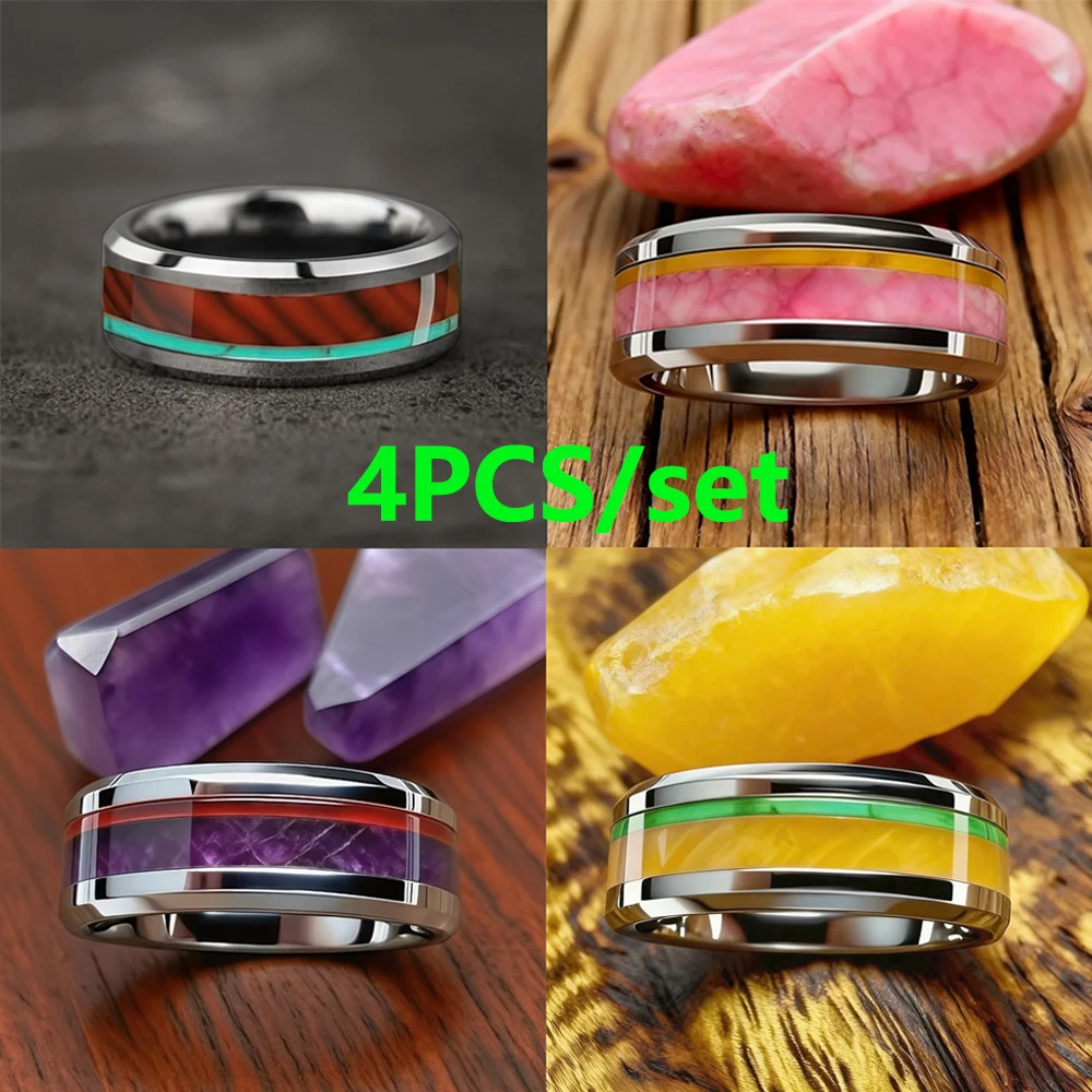 4Pcs/set Wholesale Fashion Stainless Steel Rings Set Marriage Rings Man Jewellery Promise Stainless Steel Rings Set