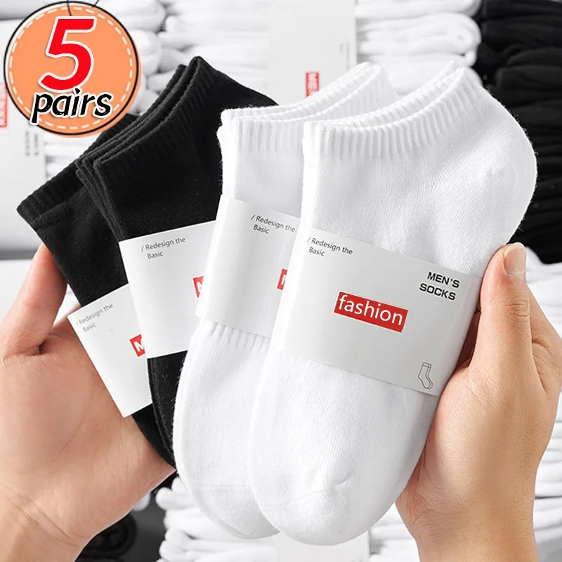 5Pairs Solid Color Black White Gray Invisible Breathable Cotton Sports Socks Male Short Sock Women Men Low Cut Men Ankle Socks