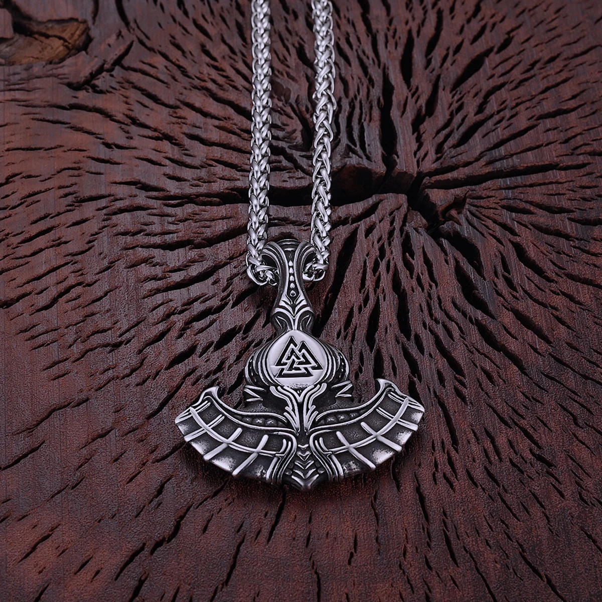 Stainless Steel Vikings Trinity Symbol Hammer Pendant Scandinavia Handmade Quality Gun Plated Necklace Men Punk Hip Hop Jewelry