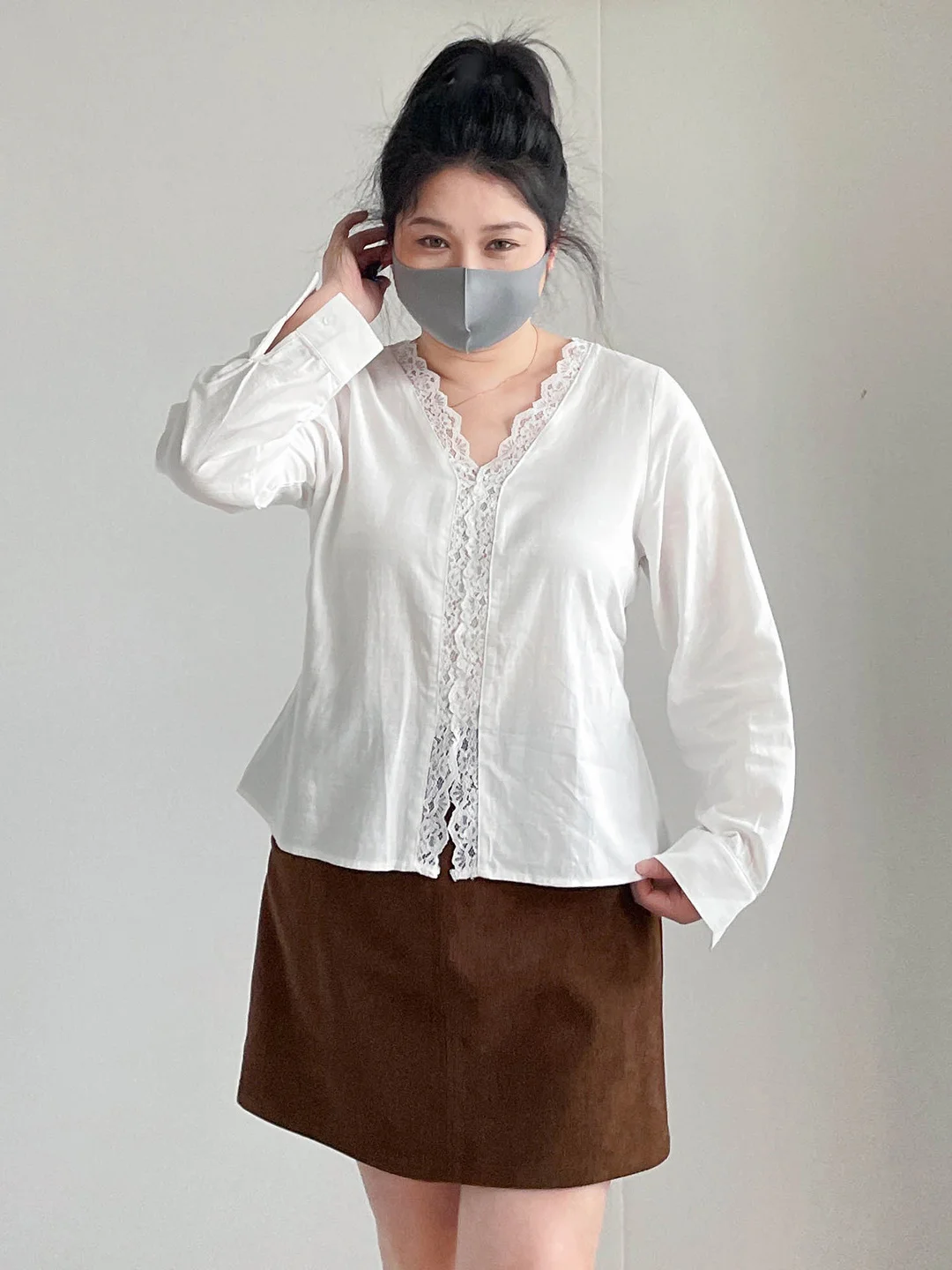 

plus Size Lace Blouse Women's oulder V-ne Loose Fit Spring Summer Casual Sle High Waist Polyester Fabric Long Sve