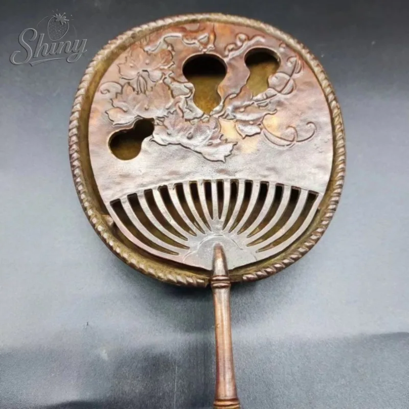 

Antique Bronze Ware, Bamboo Fan Cover Incense Burner, Home Office Incense Burner Ornament