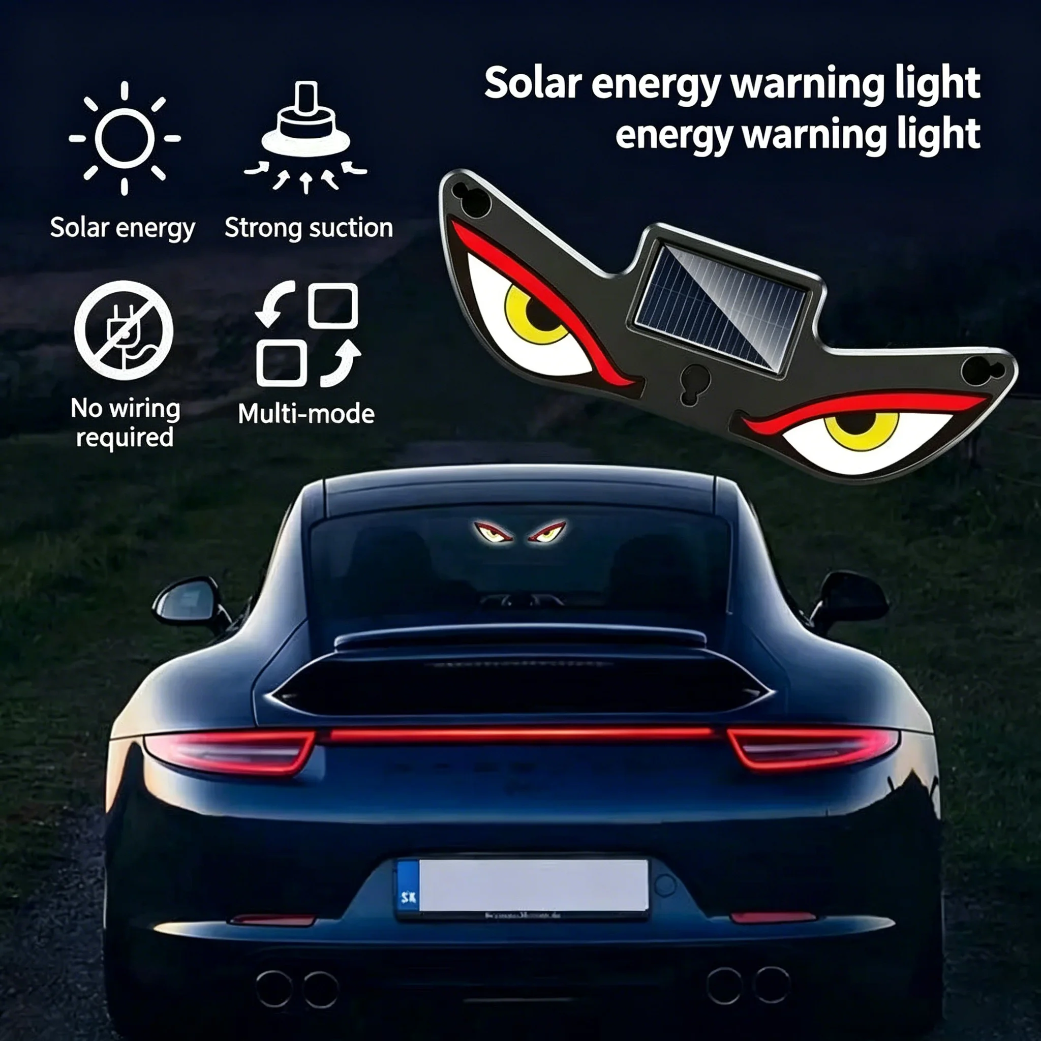Solar Energy LED Car Devil Eyes Light Modification Eye Animation Display Decor Pixel Panel Window Trim Lamp Type-C Charging ﻿