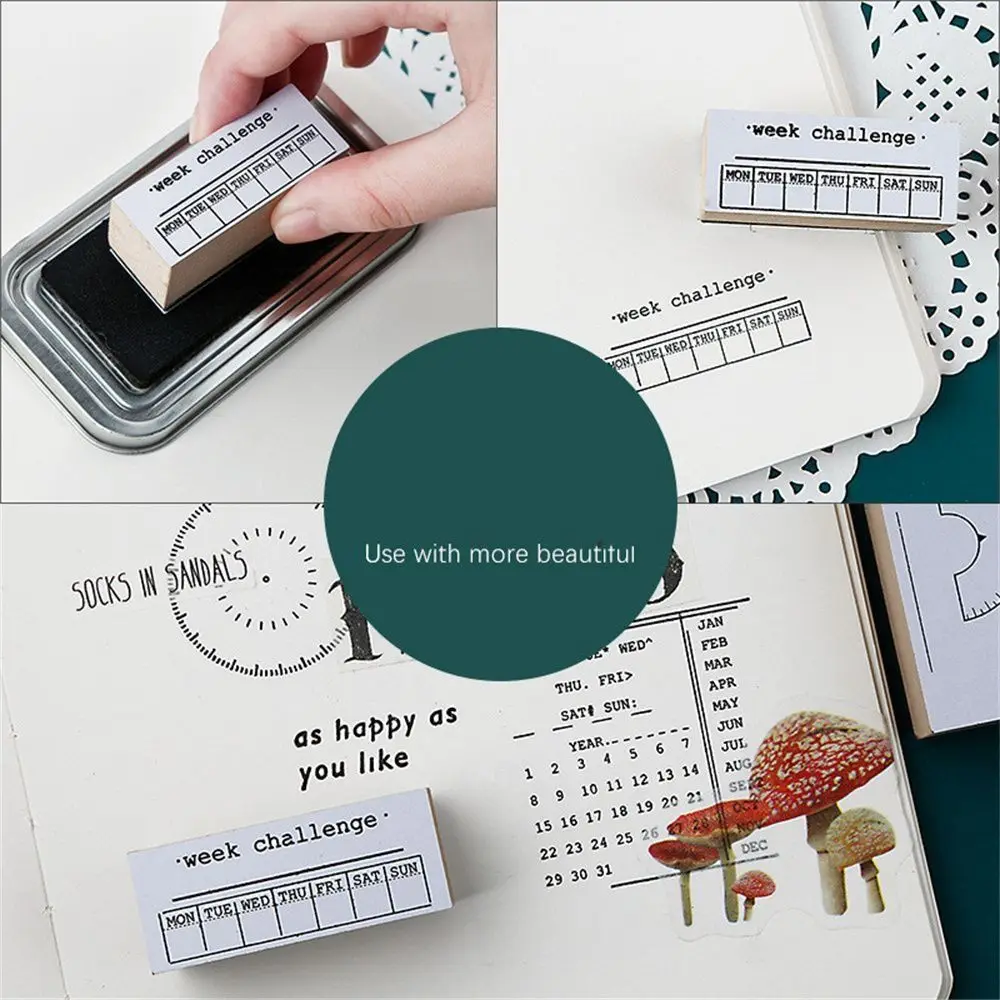Fashion Wooden Journal Stamps Set Basic Function Scrapbooking Daily Plan Monthly Schedule Stationery Weekly Schedule