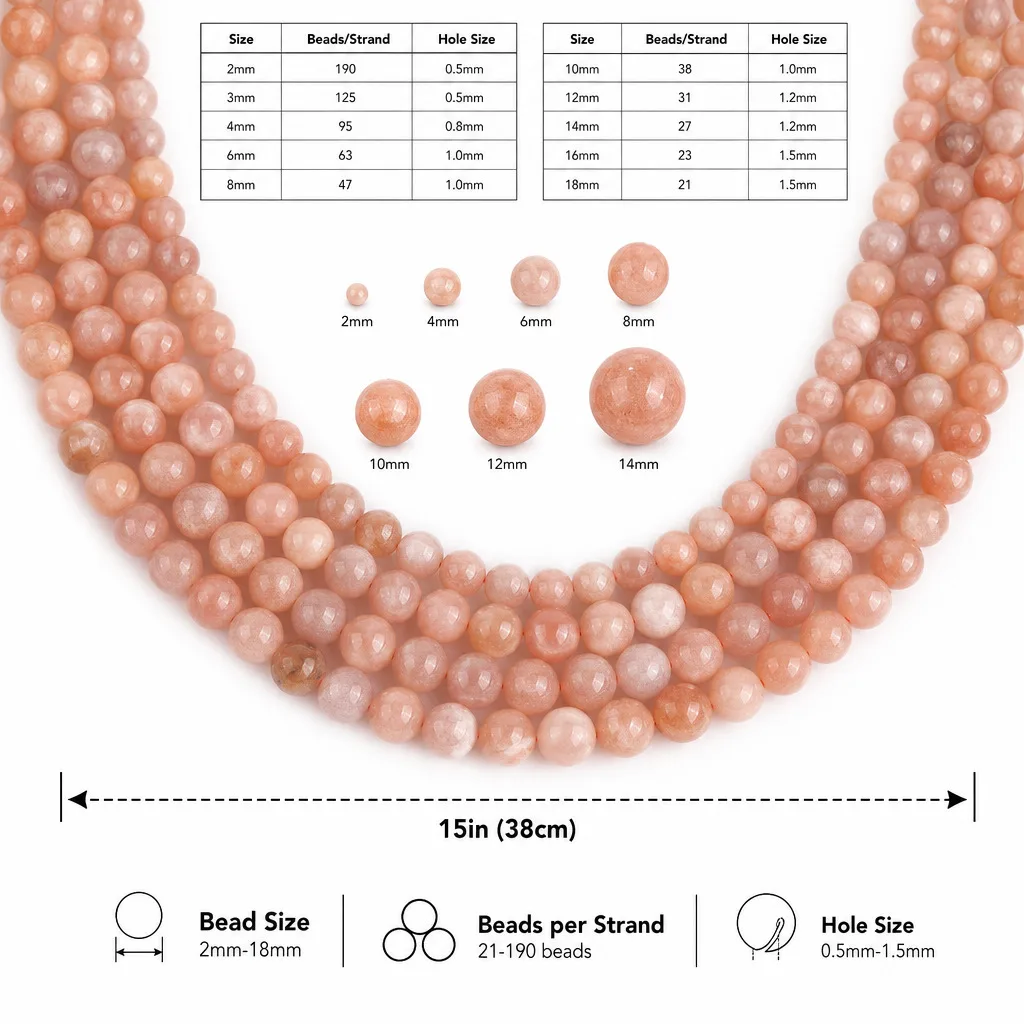 Natural Pink Sunstone Gemstone Round Beads for Jewelry Making DIY Bracelet Necklace Semi Precious Spacer Bulk Wholesale 15 Inch