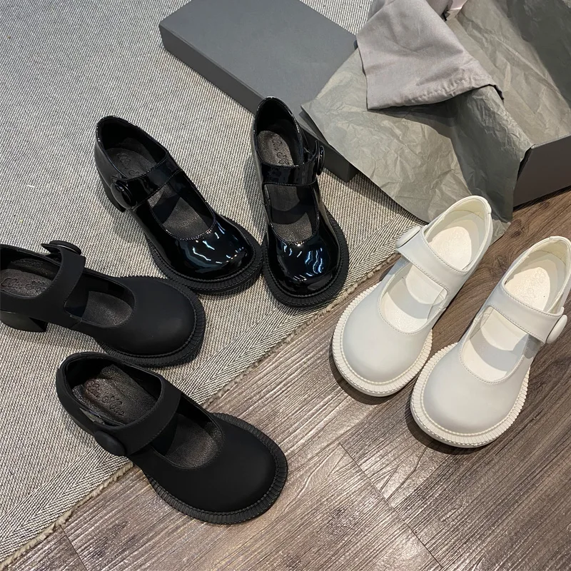 Aishigo Mona Large Head Shoes Spring 2026 Retro Mary Janes Thick Heel Women's JK Uniform Shoes Fashionable round Toe Flats