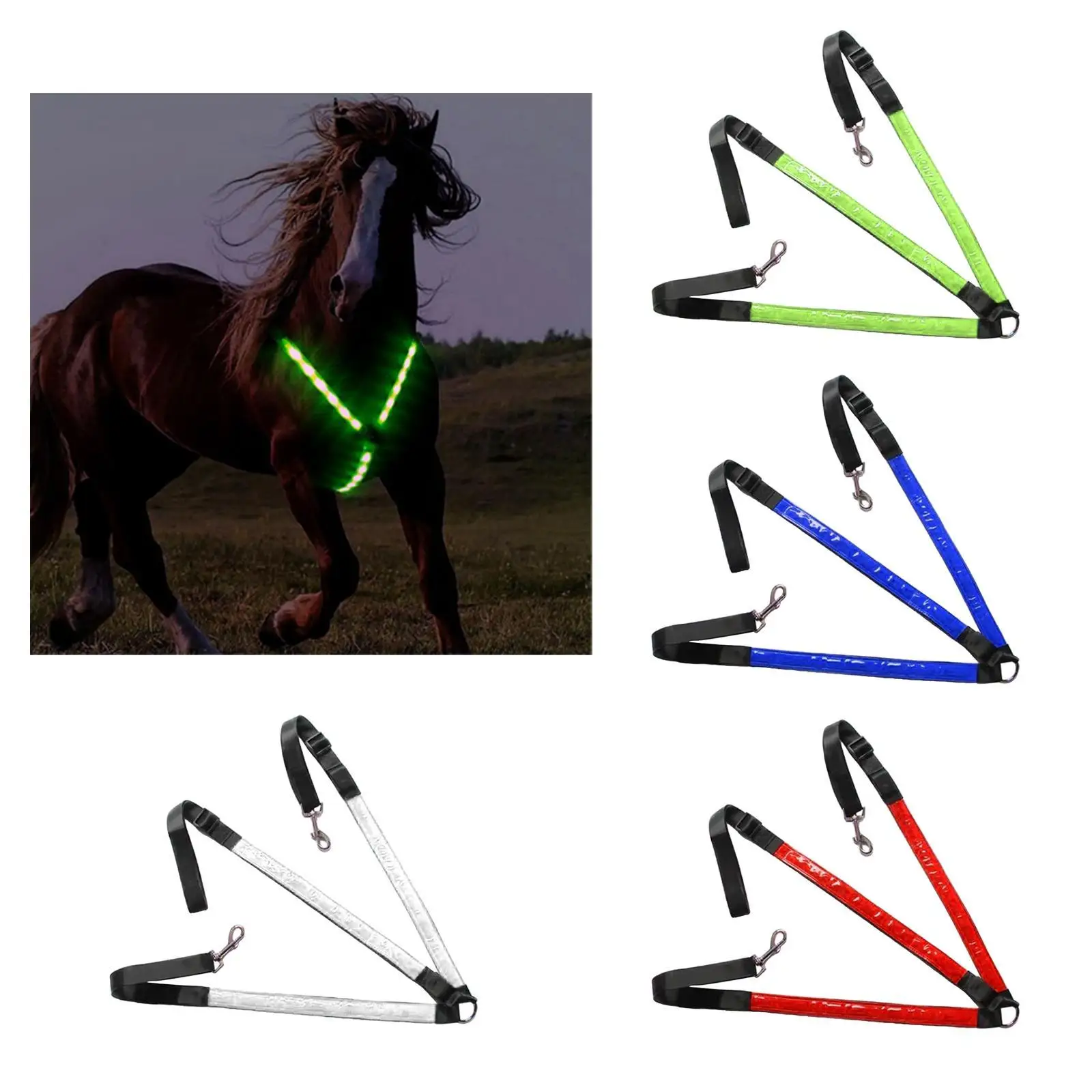 LED cavallo pettorale collare ad alta visibilità pettorina USB ricaricabile per