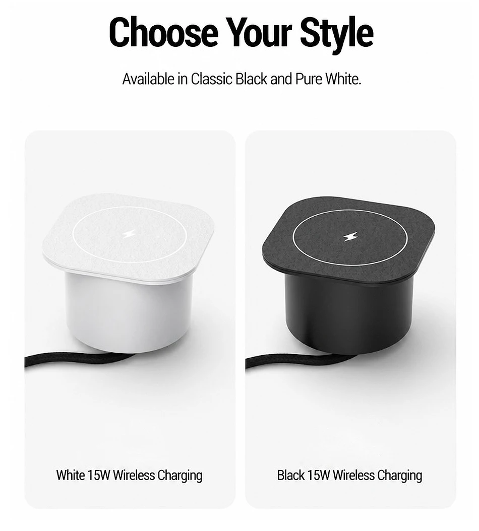 15W Built-in Wireless Charger Flush Mount Desktop Charging Station Black & White , US/EU/UK Plug Fast Charge for Office Home T&I Online Store