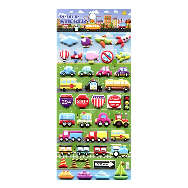 Flash Music Cute Fun Vehicle Car Three-dimensional 3D Bubble Stickers Boy Baby Kindergarten Stickers