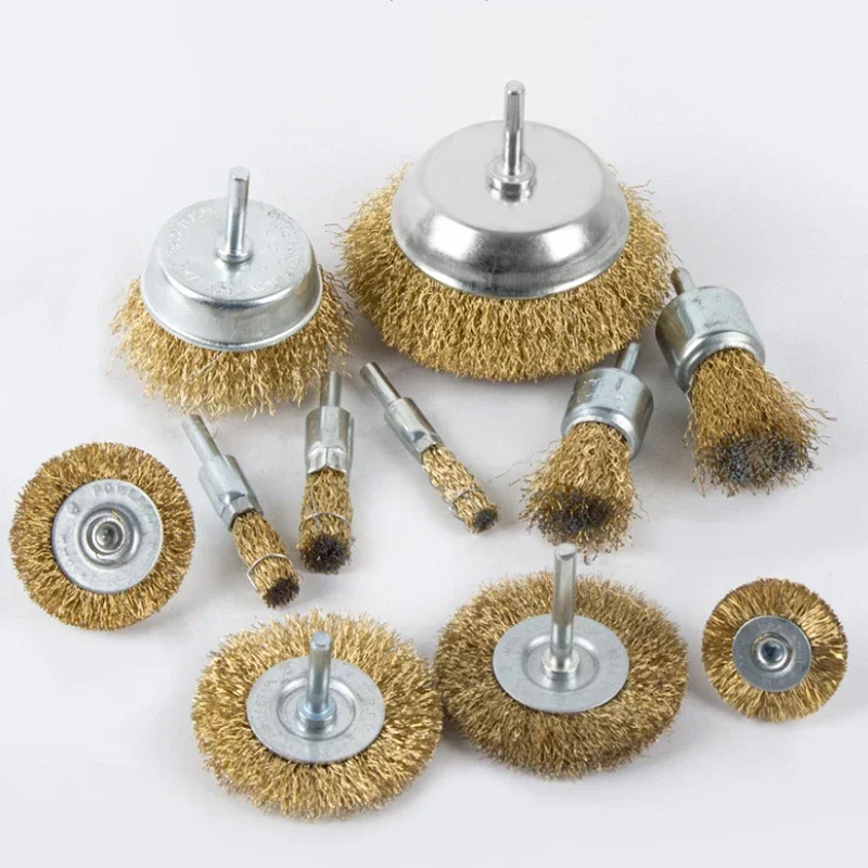 50-100mm Steel Wire Brush Brass Plated Wheels Brushes Drill Rotary Tools Metal Rust Removal Industrial Polishing Brush