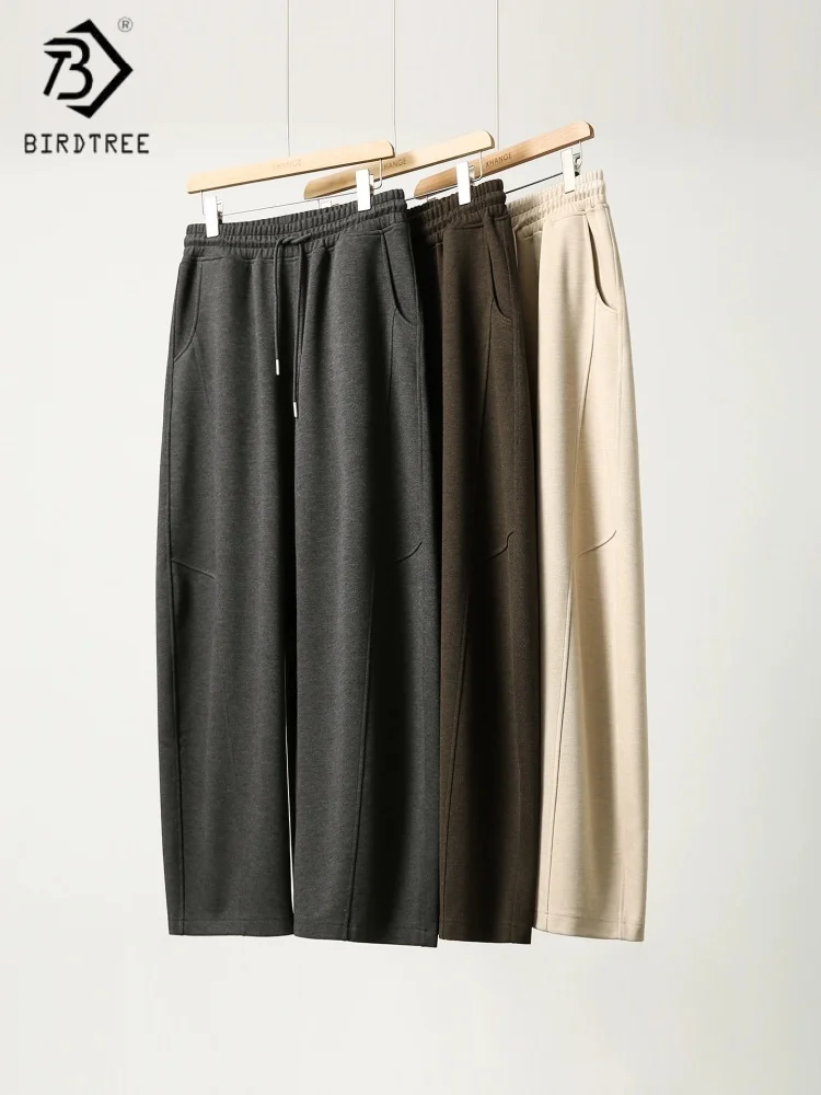 

Birdtree Wool Blended Straight Sweatpants For Men, Elastic Waist Drawstring Trousers,Commute Style,2025 Autumn Pants P5N419JF