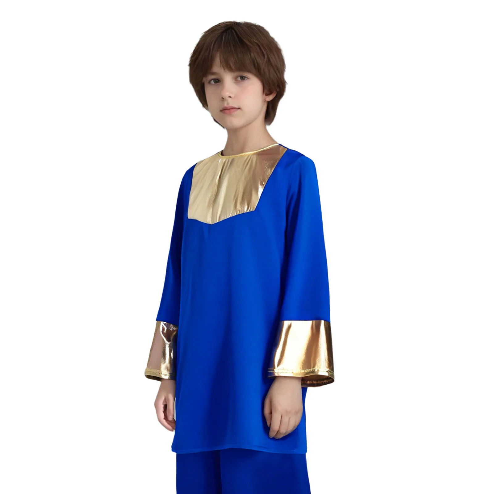أطفال بنين بنات العبادة الثناء الرقص الأعلى جولة الرقبة طويلة الأكمام سستة معدنية اللون كتلة المرقعة رداء الكنيسة جوقة زي #2