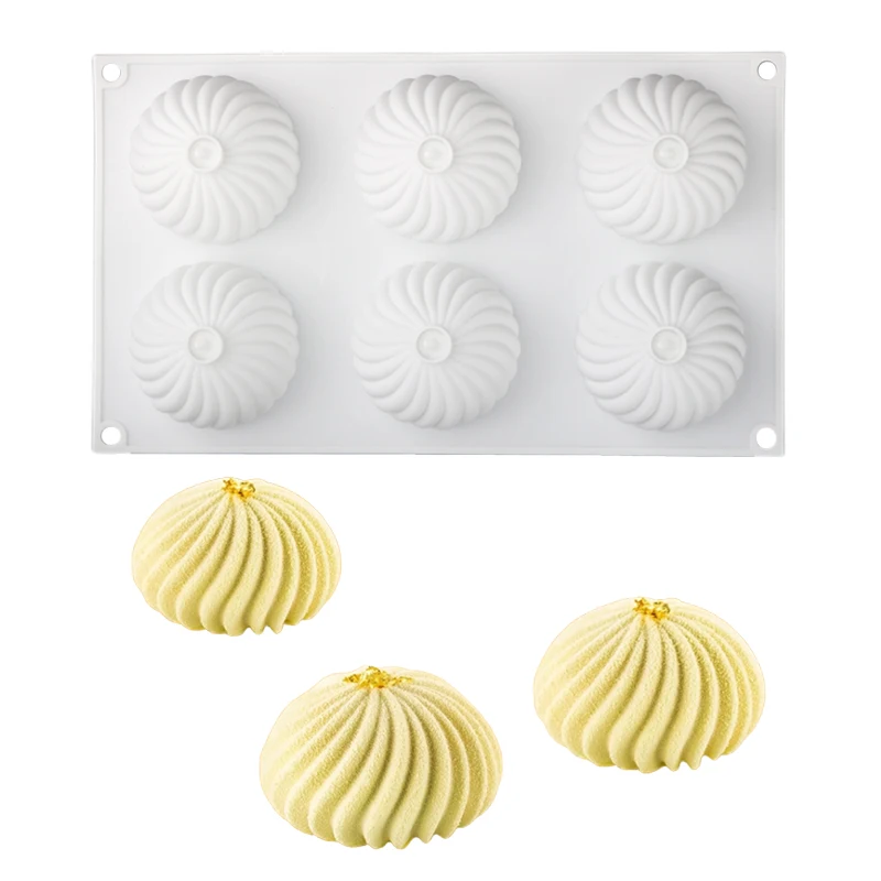 6-Cell Chinese Traditional Flour Food Vortex Texture Steamed Stuffed Bun Shape Mousse Dessert Mould Silicone Cake Mold Soap Mold