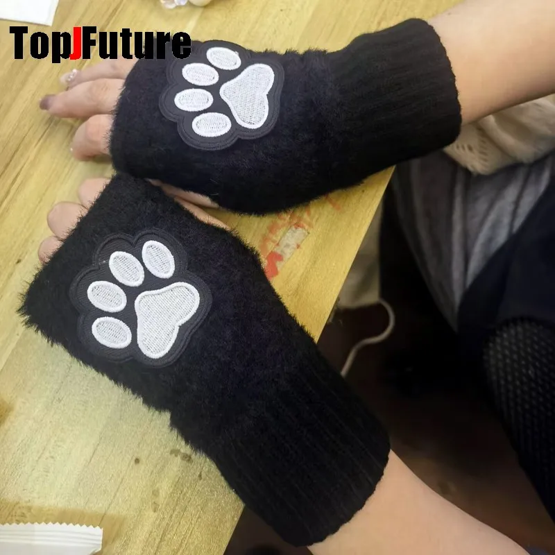 Y2K Girl subculture Women Men Gothic Lolita Glove Arm Cover Harajuku arm warmers puppy paw Fingerless punk Wristband gloves